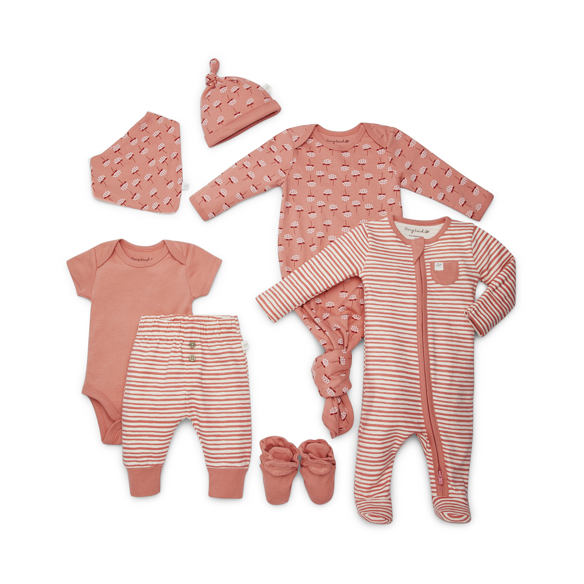 Tiny Kind Head to Toe 7 Piece Set - Floral Bunch, 0-3 M.