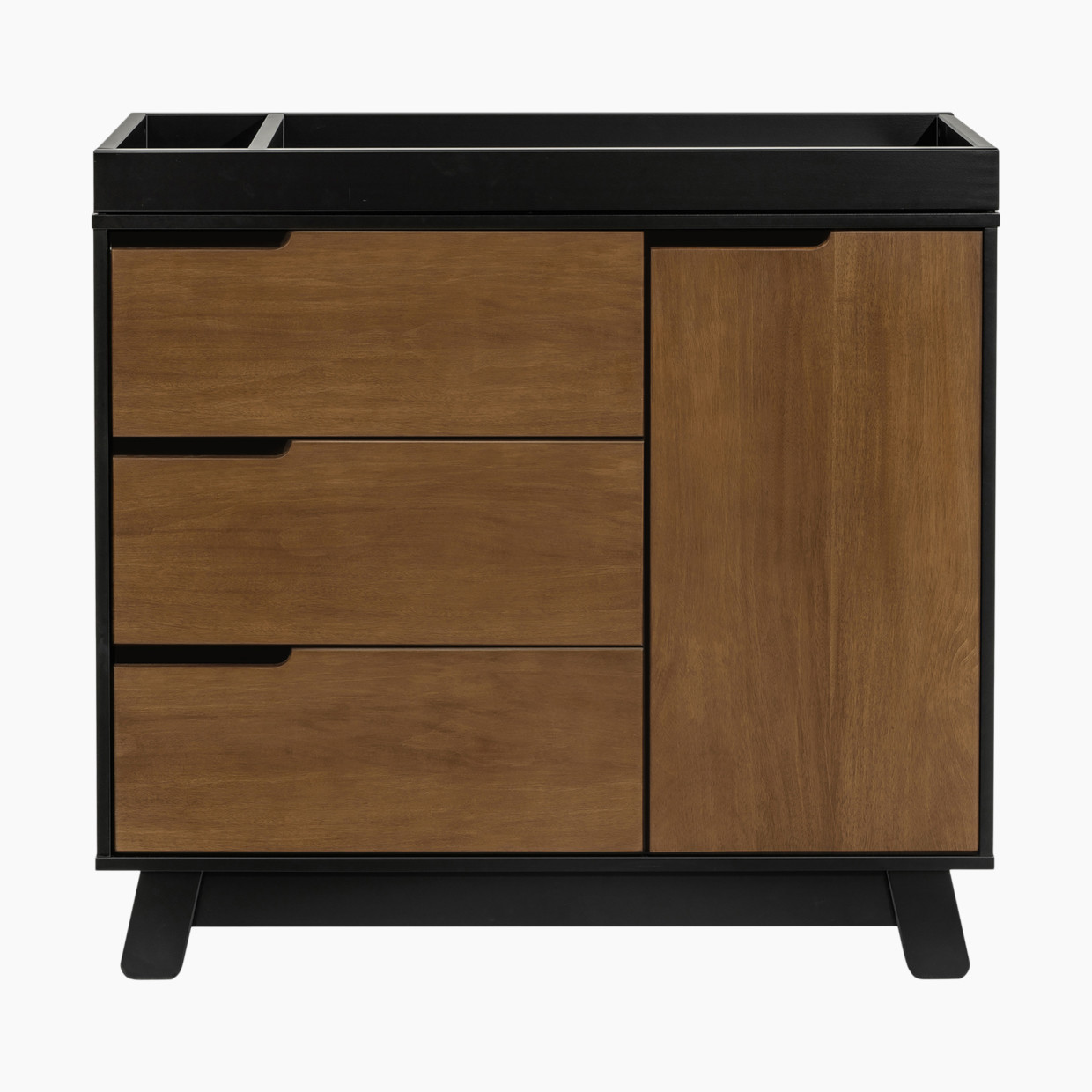 babyletto Hudson 3-Drawer Changer Dresser - Black/Natural Walnut.