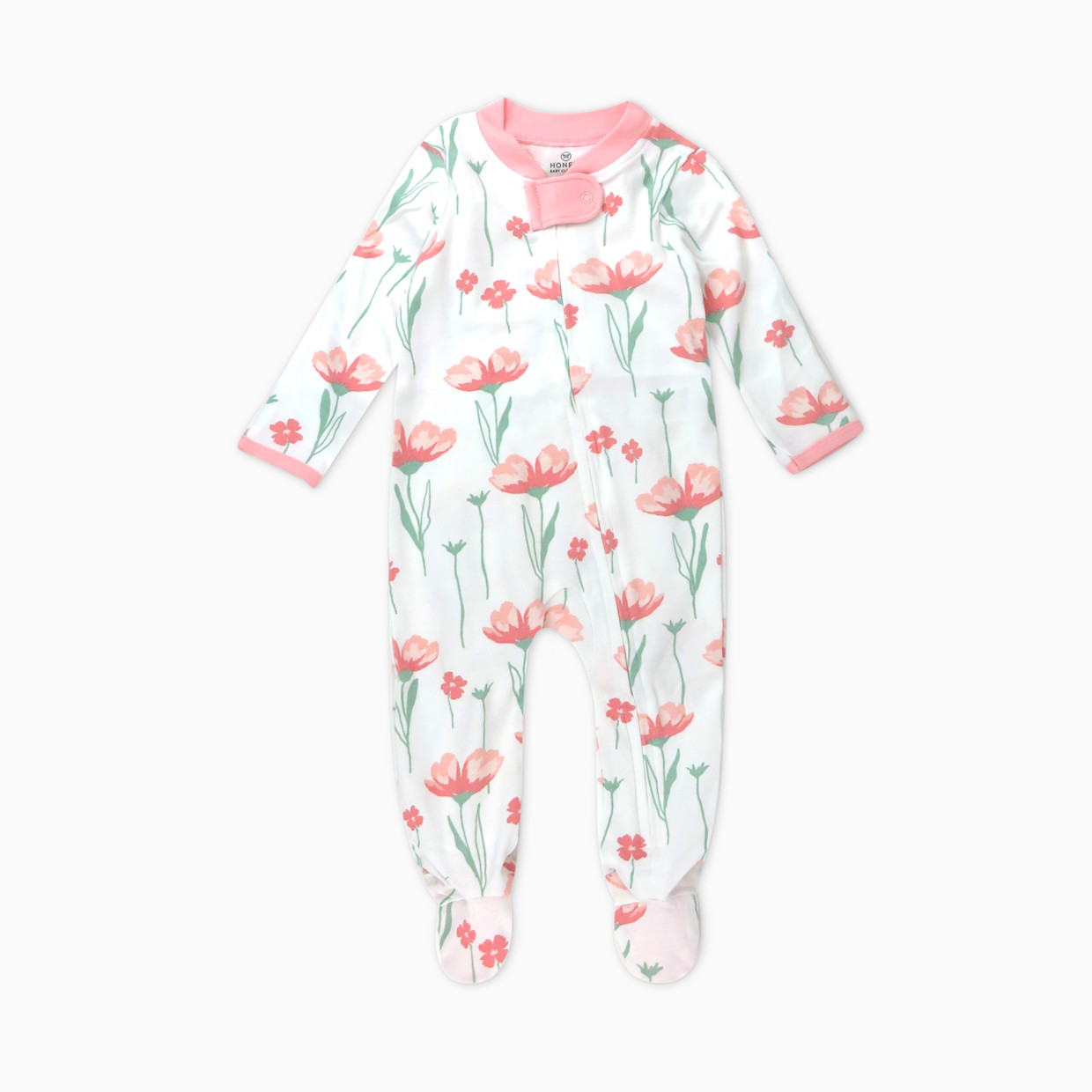Honest Baby Clothing Organic Cotton Sleep & Play - Strawberry Pink Floral, Newborn.