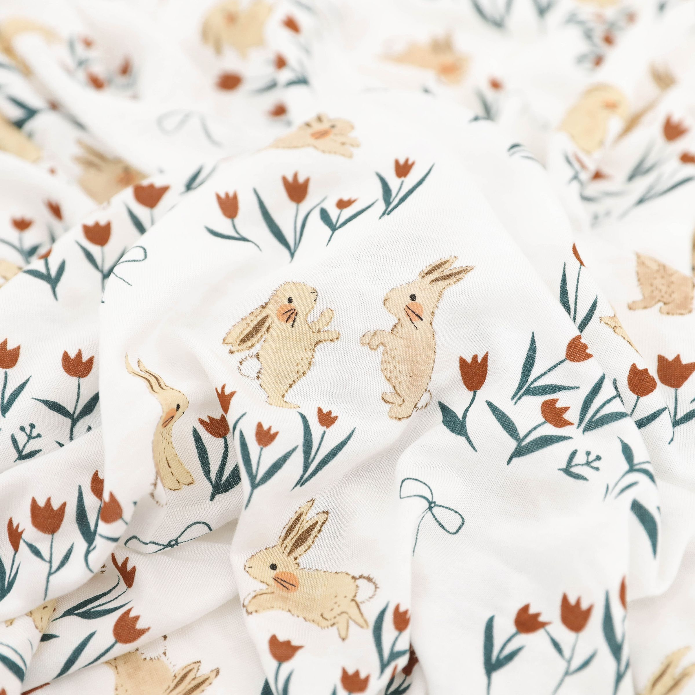 Little Unicorn Stretch Knit Crib Sheet - Bunnies And Tulips.