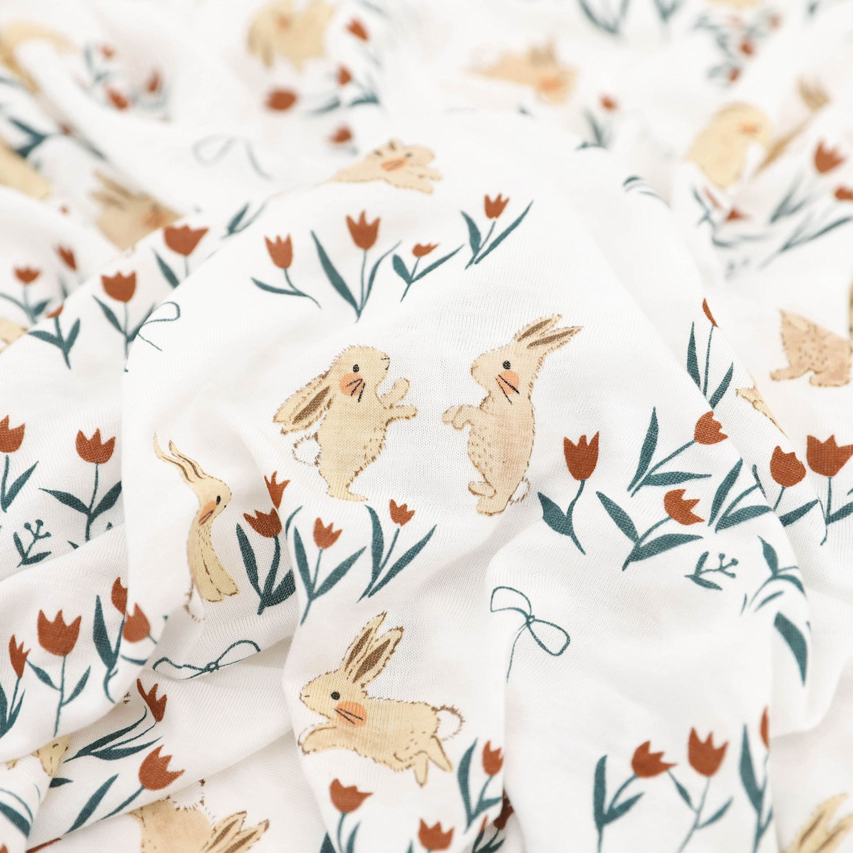Little Unicorn Stretch Knit Crib Sheet - Bunnies And Tulips.