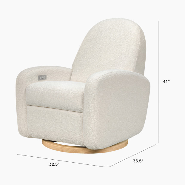 babyletto Nami Electronic Recliner and Swivel Glider - Ivory Boucle With Light Wood Base.