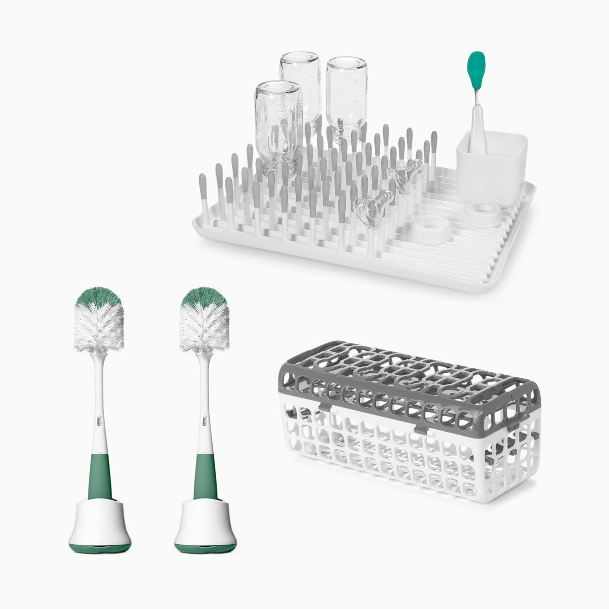 OXO Tot Bottle Drying Rack - Grey, Bottle Accessories Bundle.