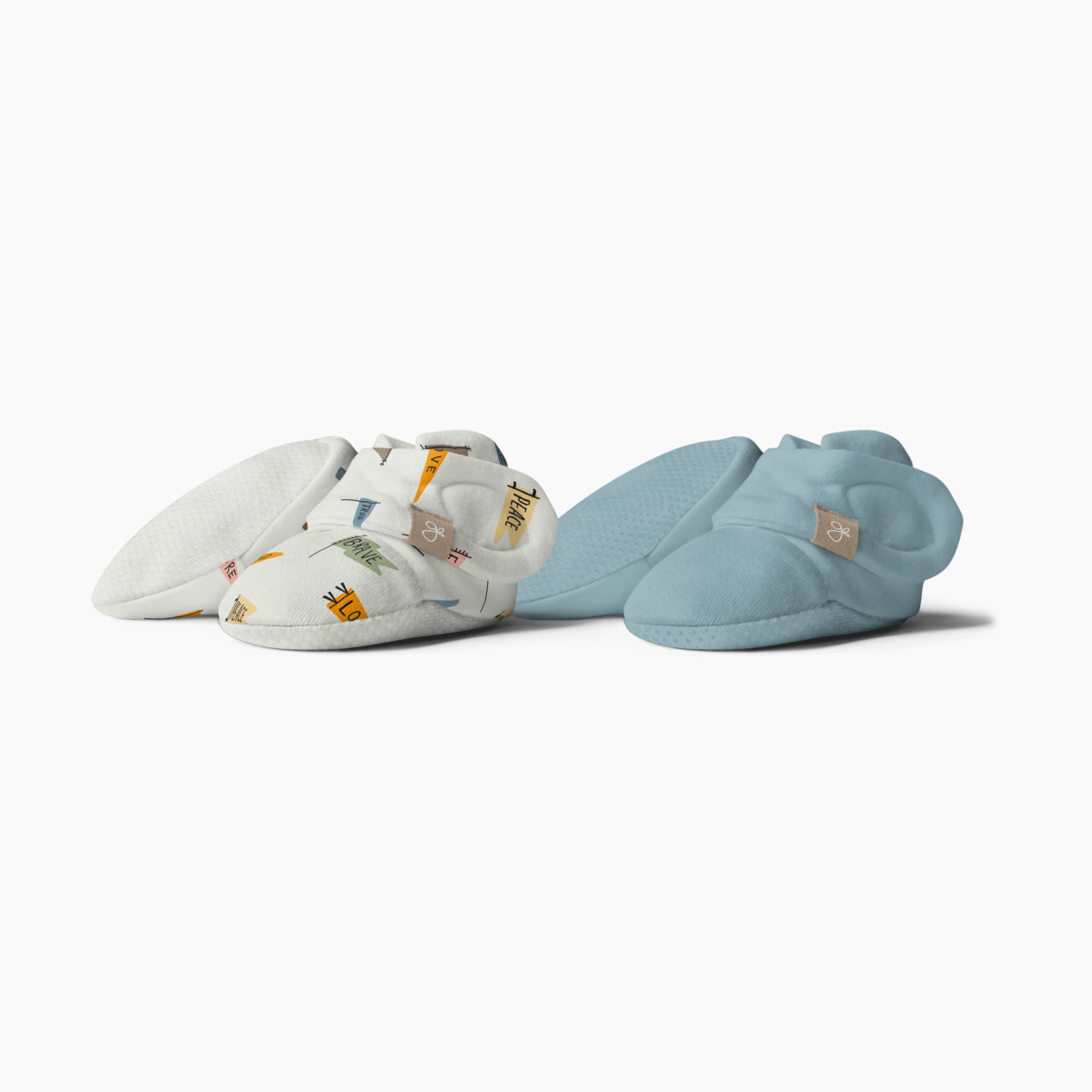 Goumi Kids Stay on Baby Booties (2 pack) - Affirmations + Poolside, 3-6 M.
