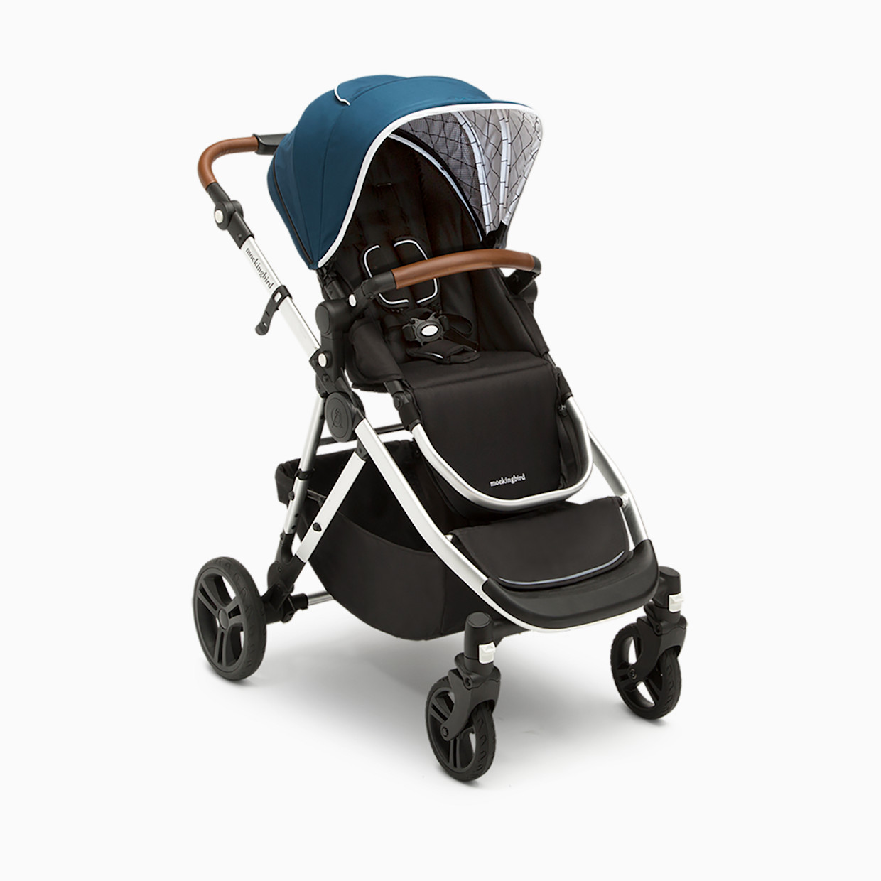Mockingbird Single-to-Double Stroller 2.0 - Sea/Windowpane Canopy With Penny Leather (2020).