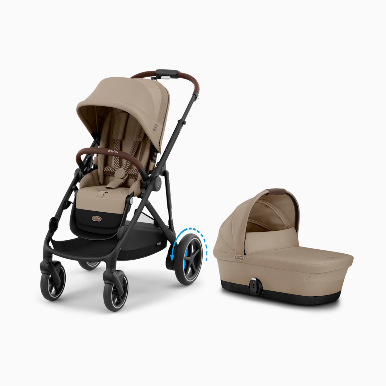 Cybex e-GAZELLE S Stroller + GAZELLE S Cot Bundle - Almond Beige.