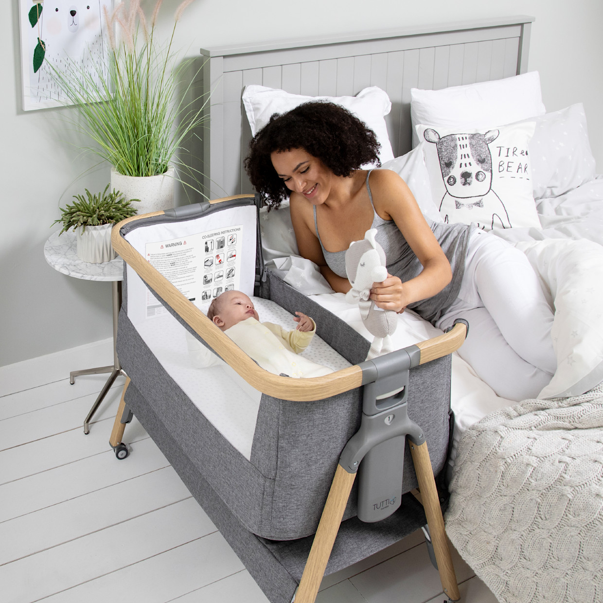 Tutti Bambini CoZee Air Bedside Crib - Oak/Charcoal.