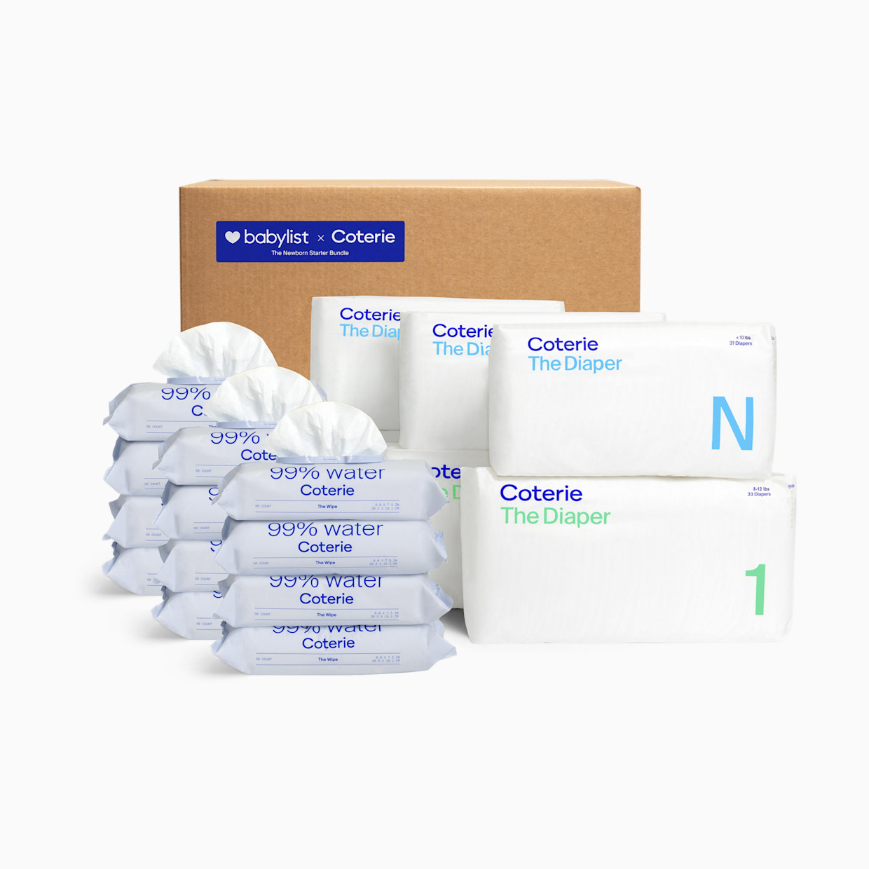 Coterie Newborn Diaper & Wipes Starter Bundle - 12 Pack Wipes.