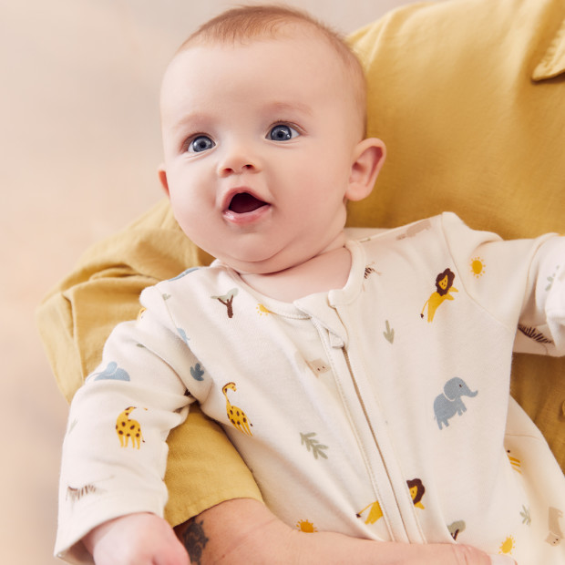 MORI Printed Zip Baby Pajamas - Safari, 3 -6 M.