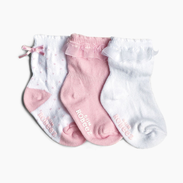 Robeez Socks (3 Pack) - Baby Girl Pink & White, 0-6 Months.