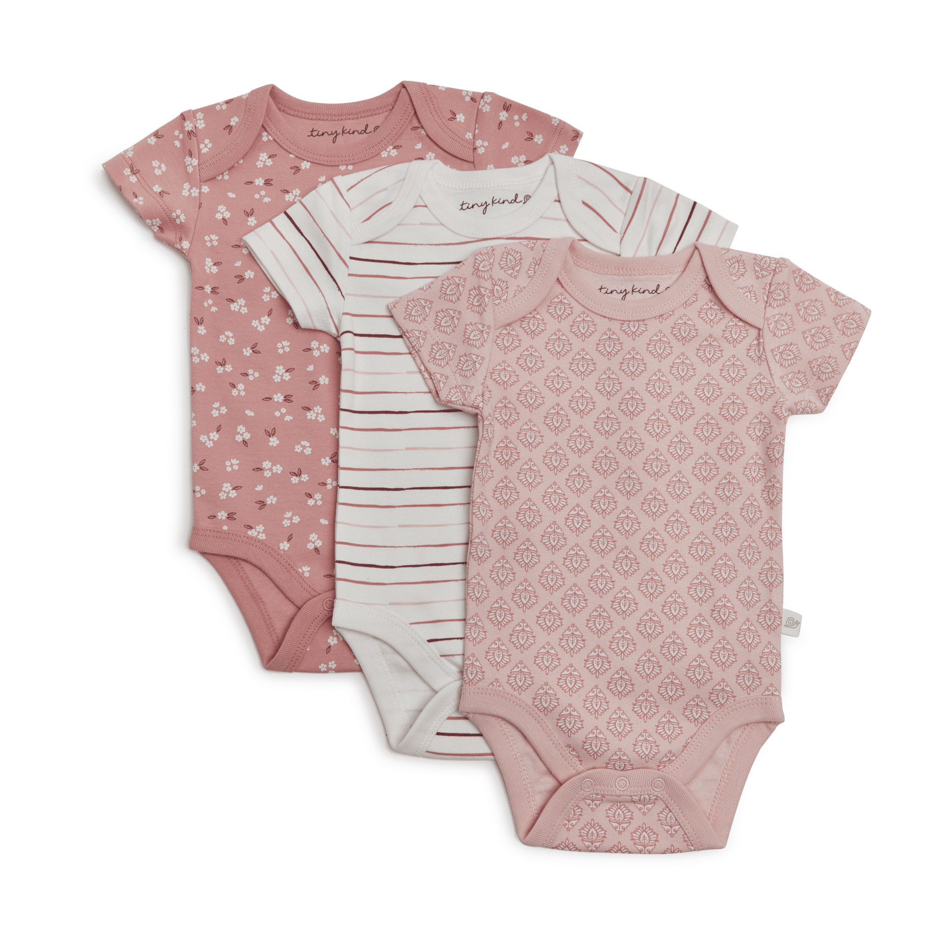 Tiny Kind 3 Pack Assorted Organic Cotton Bodysuits.