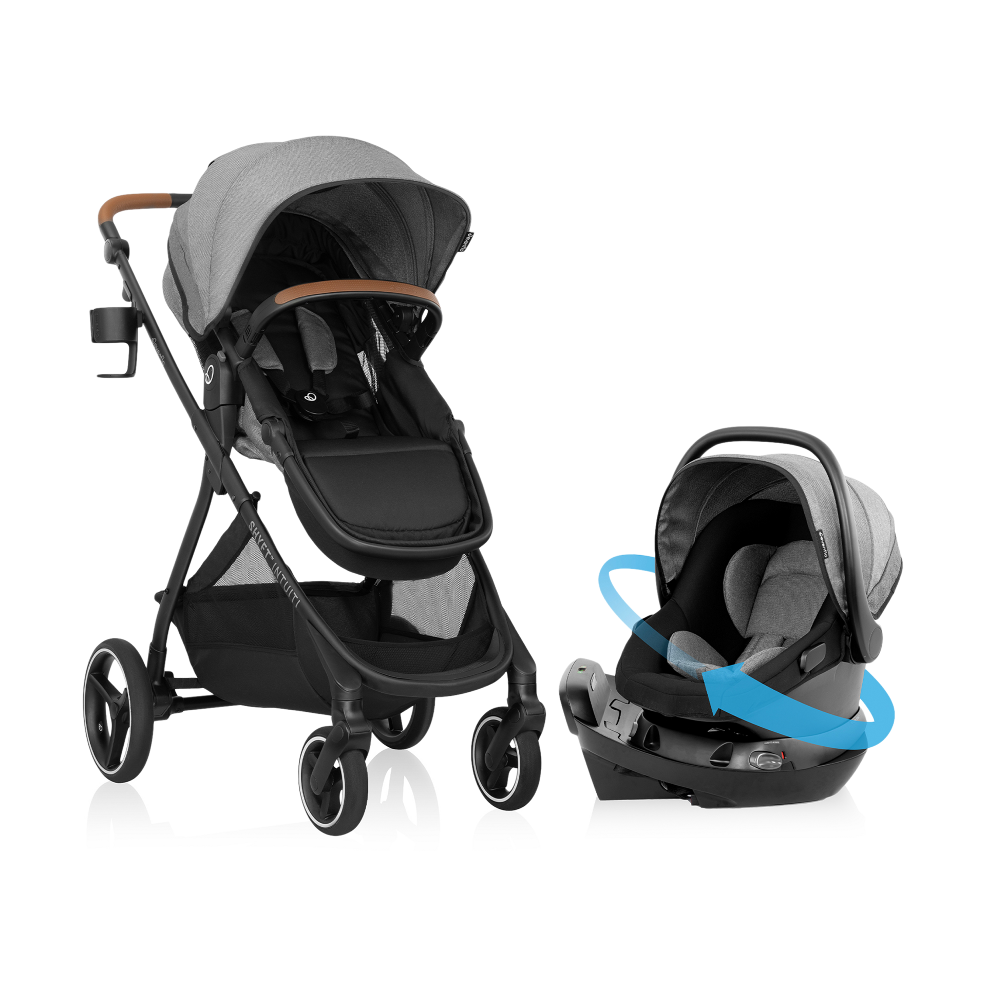 Evenflo Shyft Intuiti Travel System with Revolve180 LiteMax NXT Rotational Infant Car Seat - Fossil Gray.