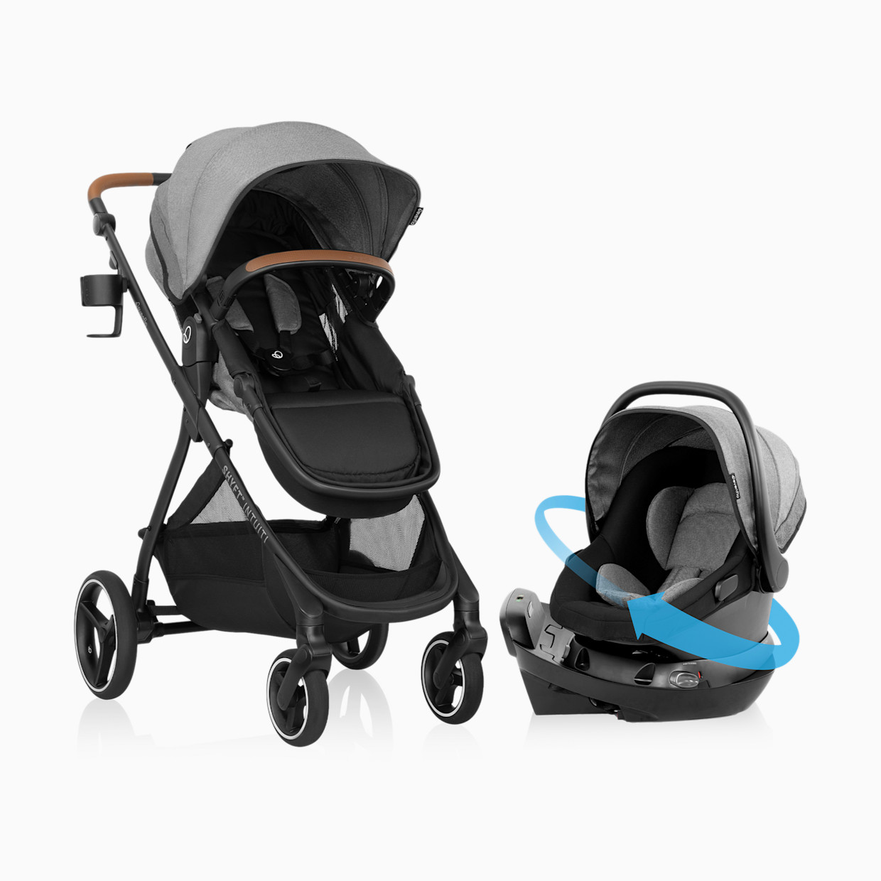Evenflo Shyft Intuiti Travel System with Revolve180 LiteMax NXT Rotational Infant Car Seat - Fossil Gray.