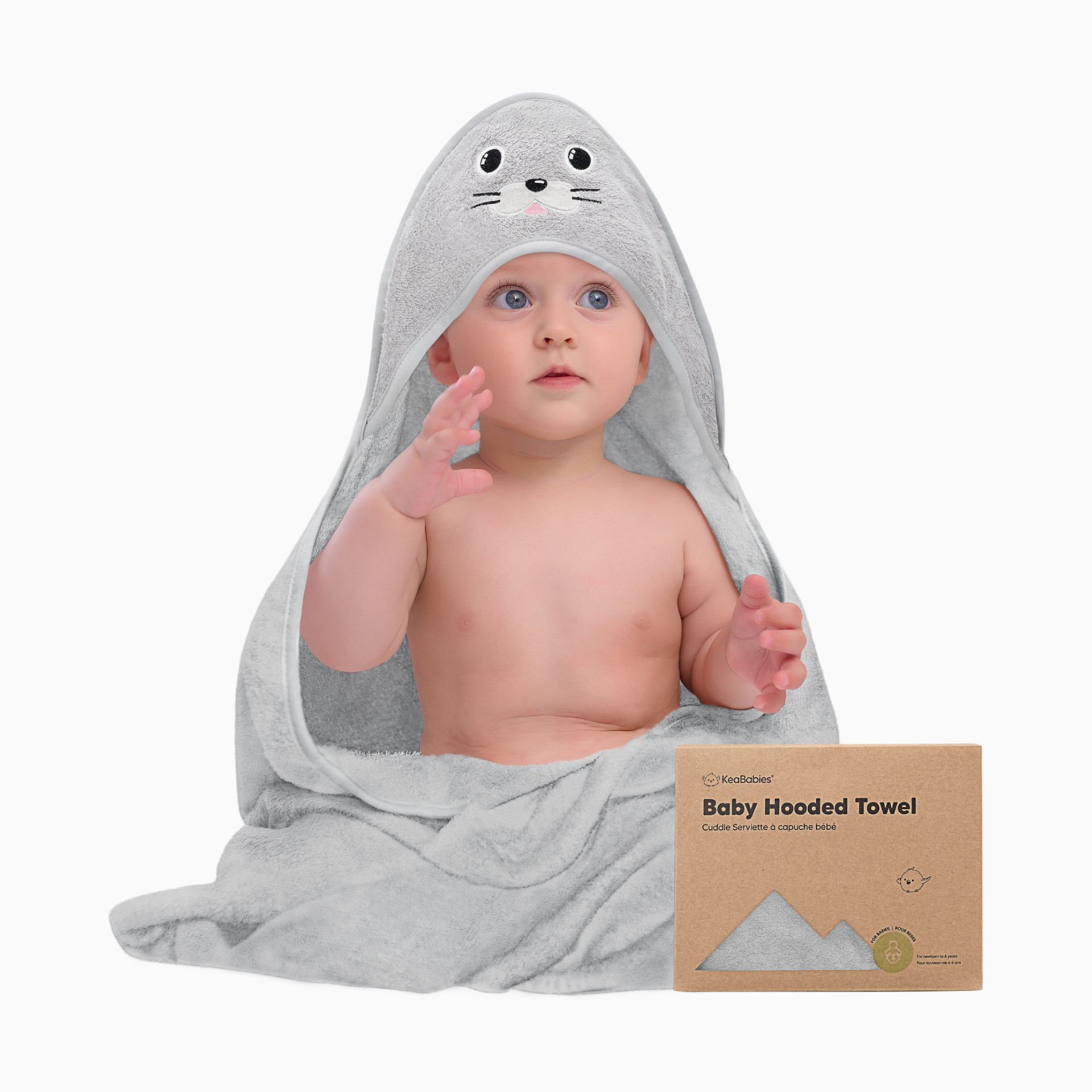 KeaBabies Cuddle Bamboo Viscose Hooded Towel - Seal | Babylist Shop