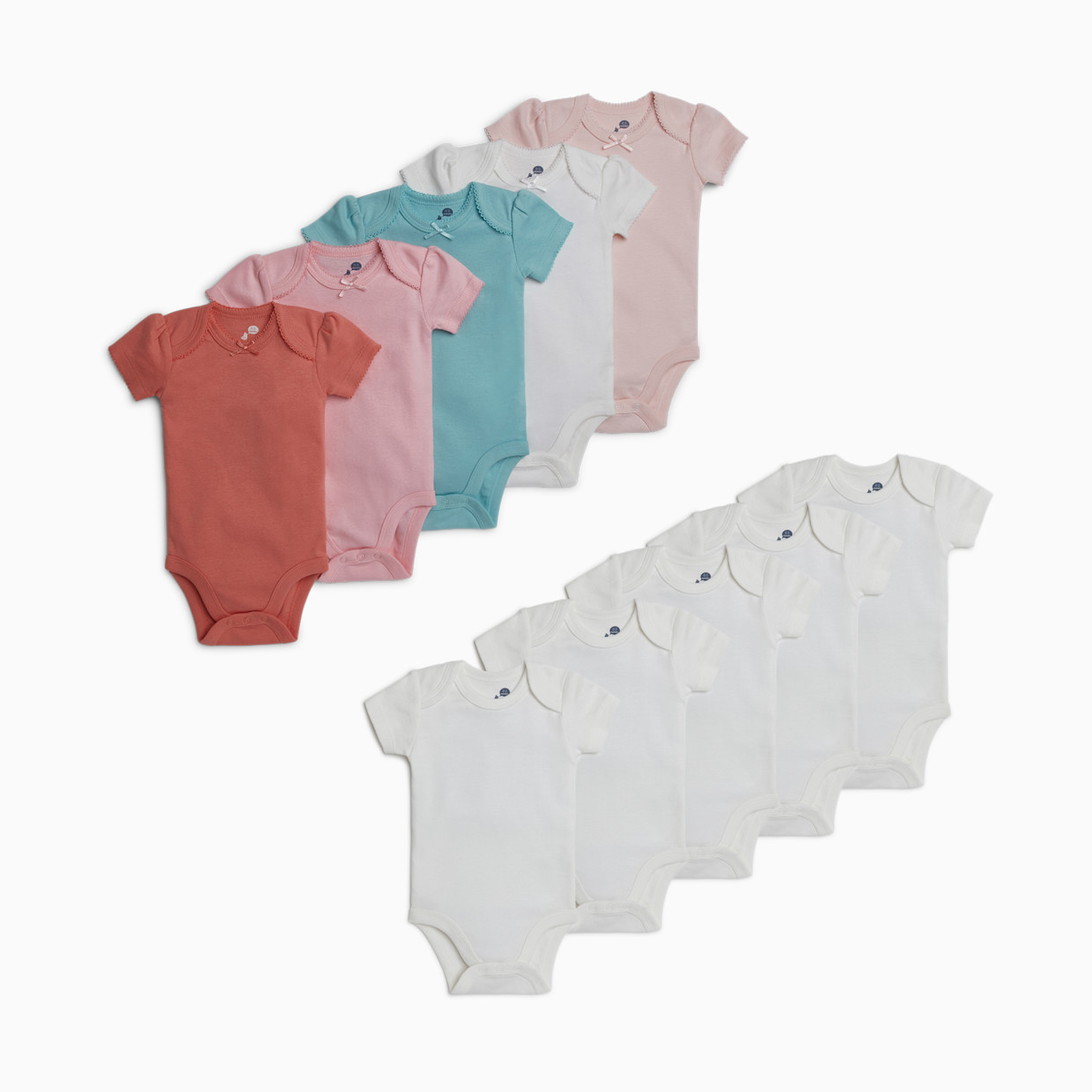 Small Story Short Sleeve Bodysuit Bundle (10 Pack) - Pink/ White, 0-3 M.