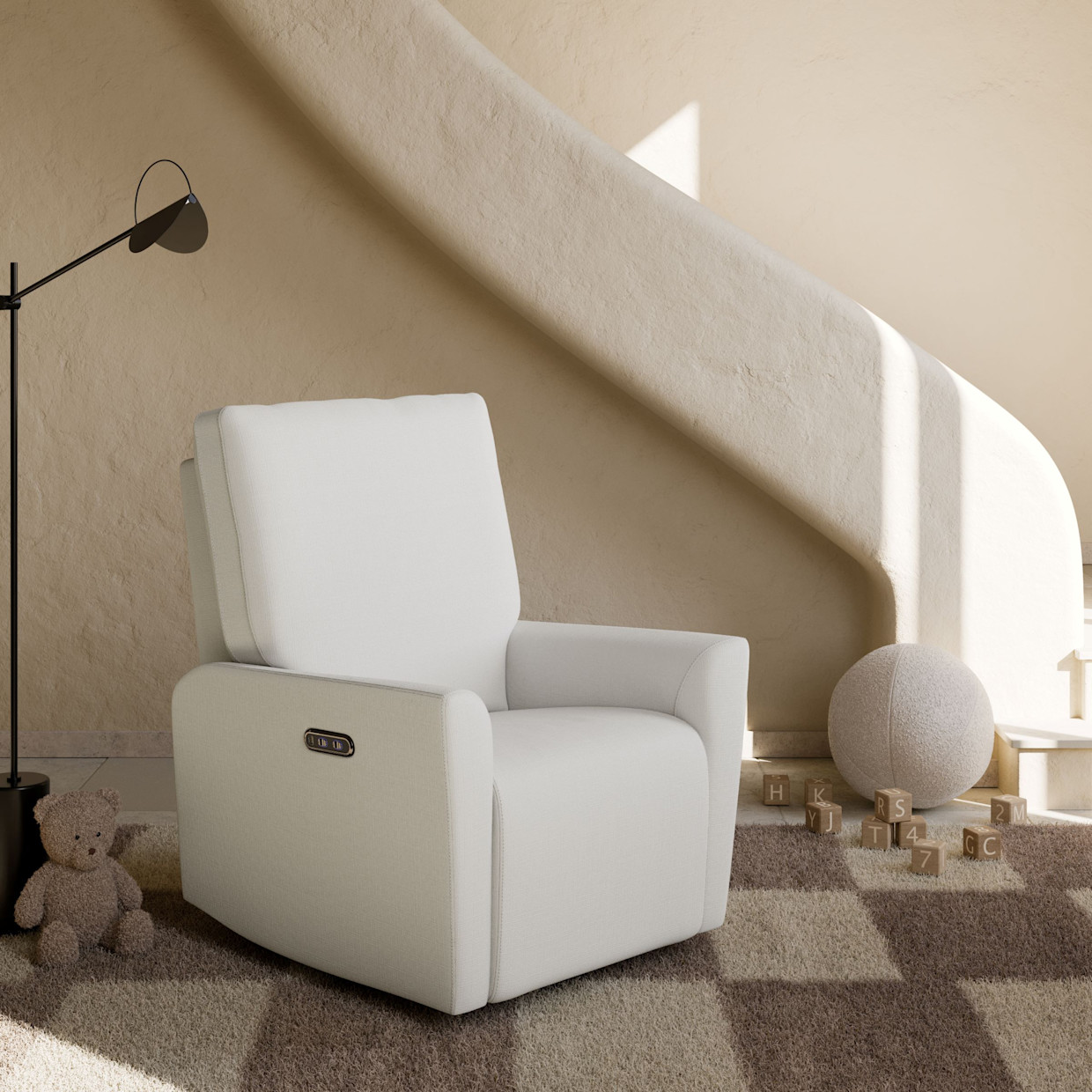 Storkcraft Santorini Deluxe Power Recliner Swivel Glider - Ivory Basketweave.