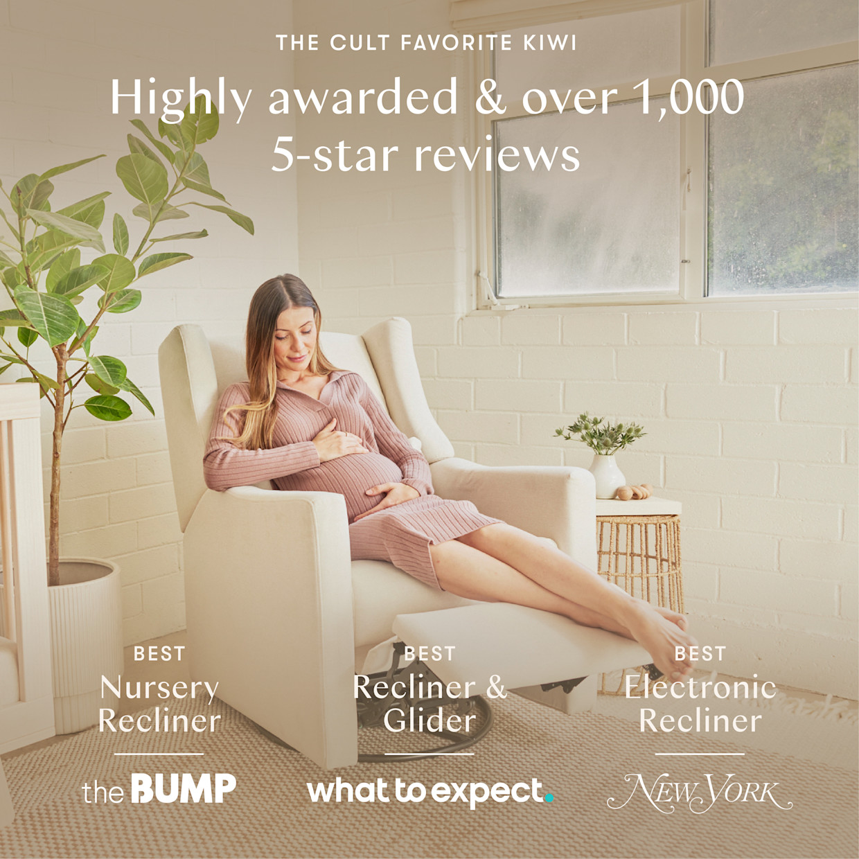 babyletto Kiwi Electronic Recliner and Swivel Glider - Performance Beach Eco Weave.