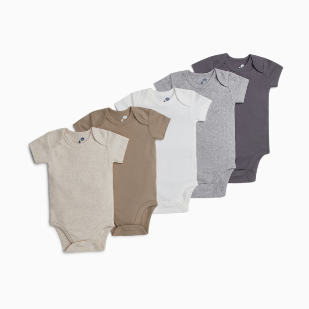 Small Story Short Sleeve Bodysuit Solid (5 Pack) - Neutral Range, 0-3 M.