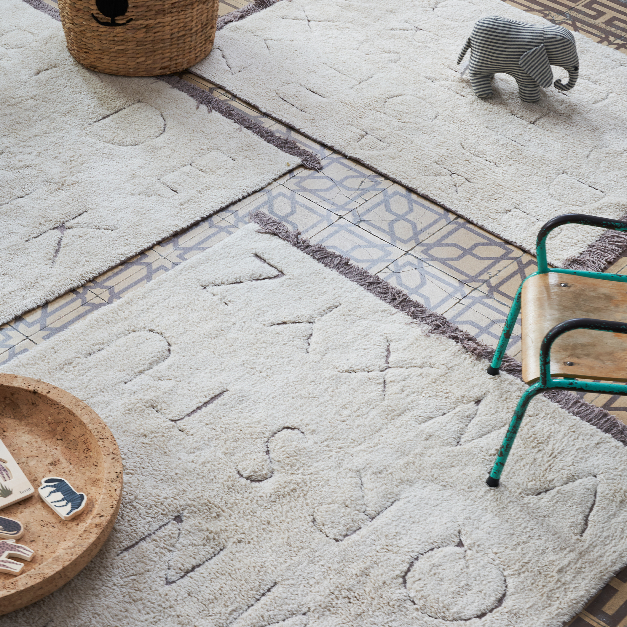 Lorena Canals ABC RugCycled Washable Rug - Natural, 4’ X 5’3”.