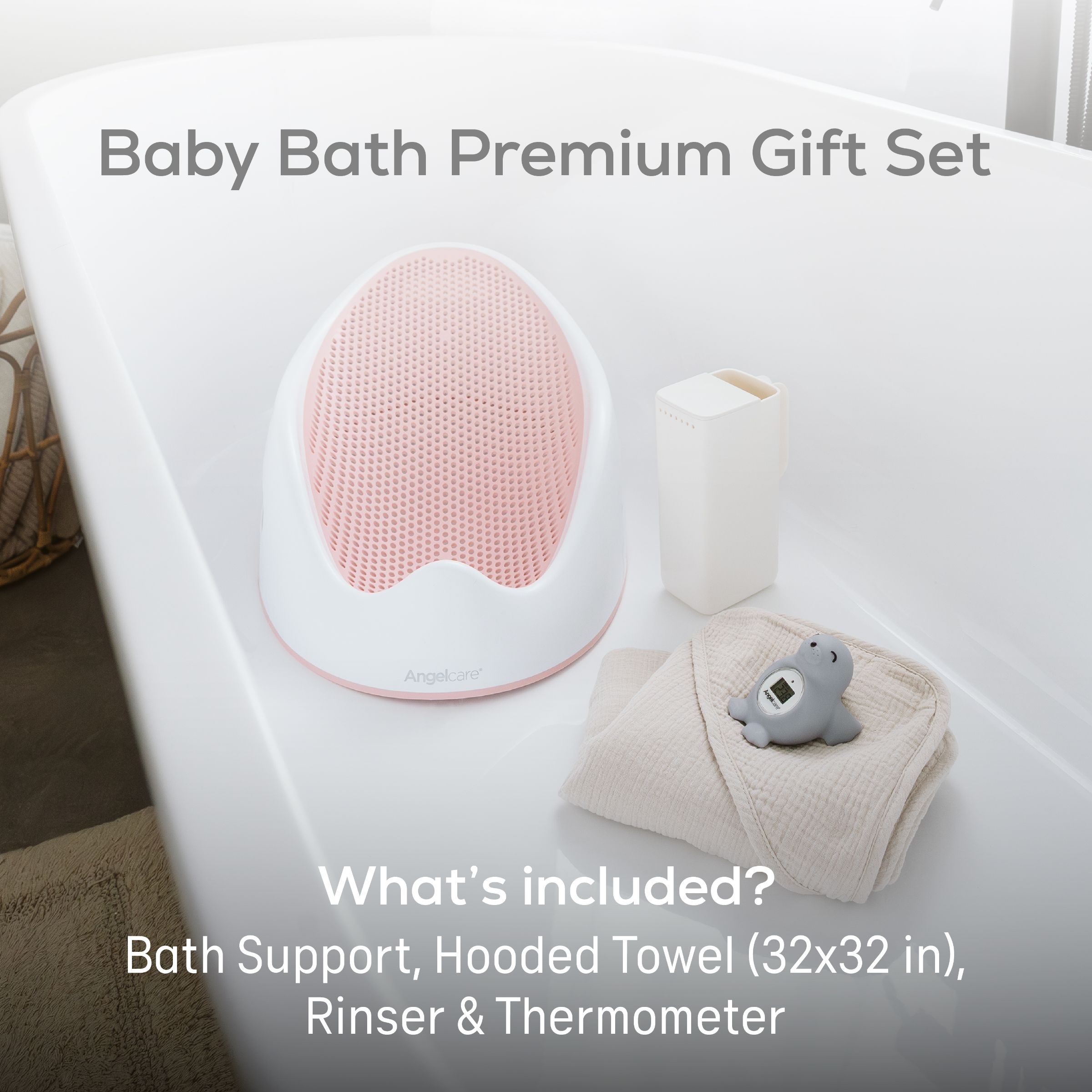 Angelcare Soft-Touch Baby Bath Support Bundle - Pink, 4-Piece.