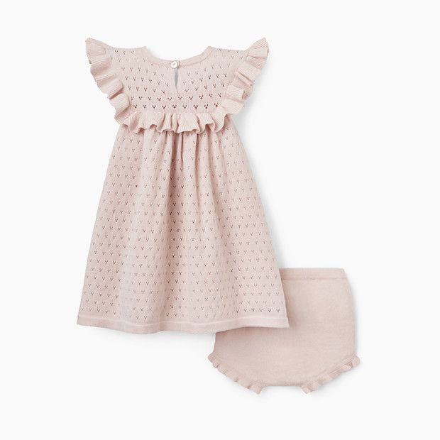 Elegant Baby Pointelle Flutter Sleeve Knit Baby Dress - Blush, 6 M.