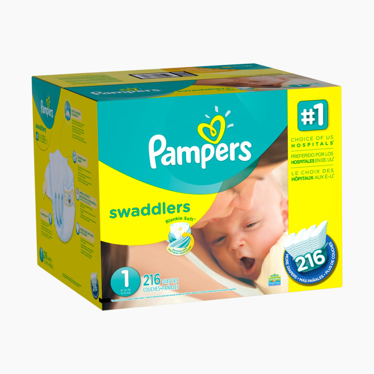 Pampers Swaddlers Diapers - 1 (216 Count).