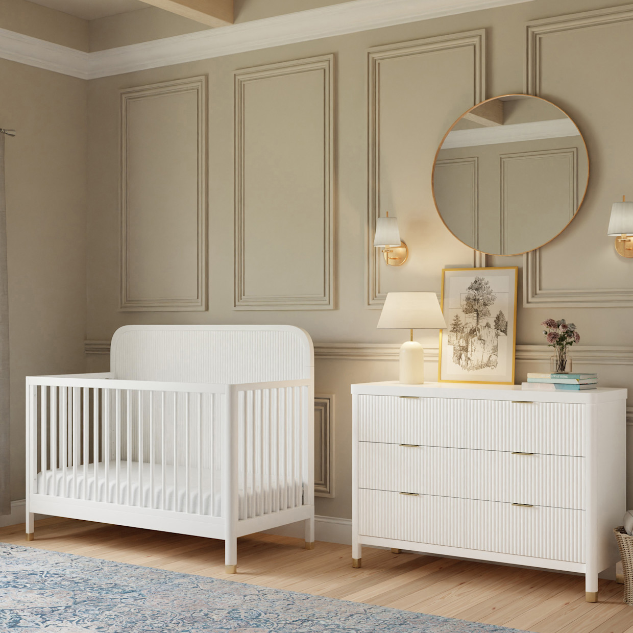 Namesake Brimsley Tambour 4-in-1 Convertible Crib - Warm White.