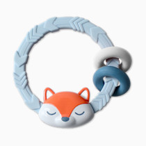 Itzy Ritzy Silicone Teether with Rattle; Rattle Teether Features Rattling Sound, Two Silicone Teething Rings and Raised Texture to Soothe Gums; Ages 3 Months and Up (Fox)