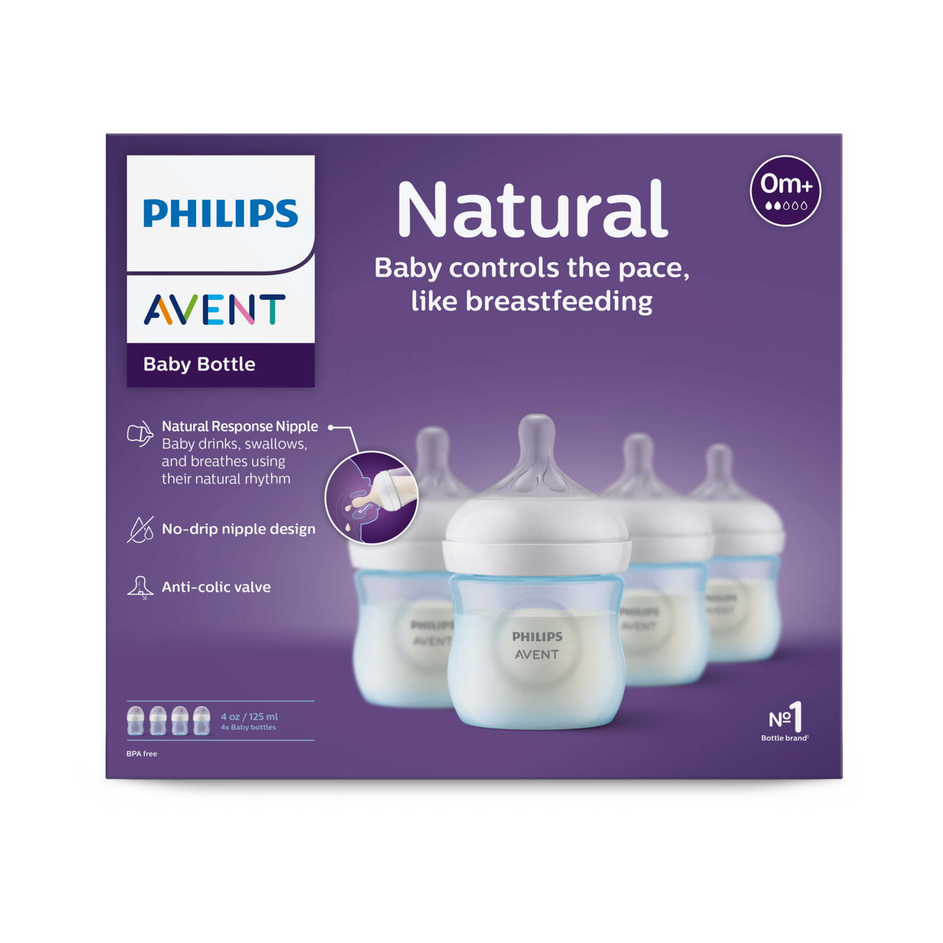 Philips Avent Natural Baby Bottle with Natural Response Nipple - Blue, 4 Oz, 4.
