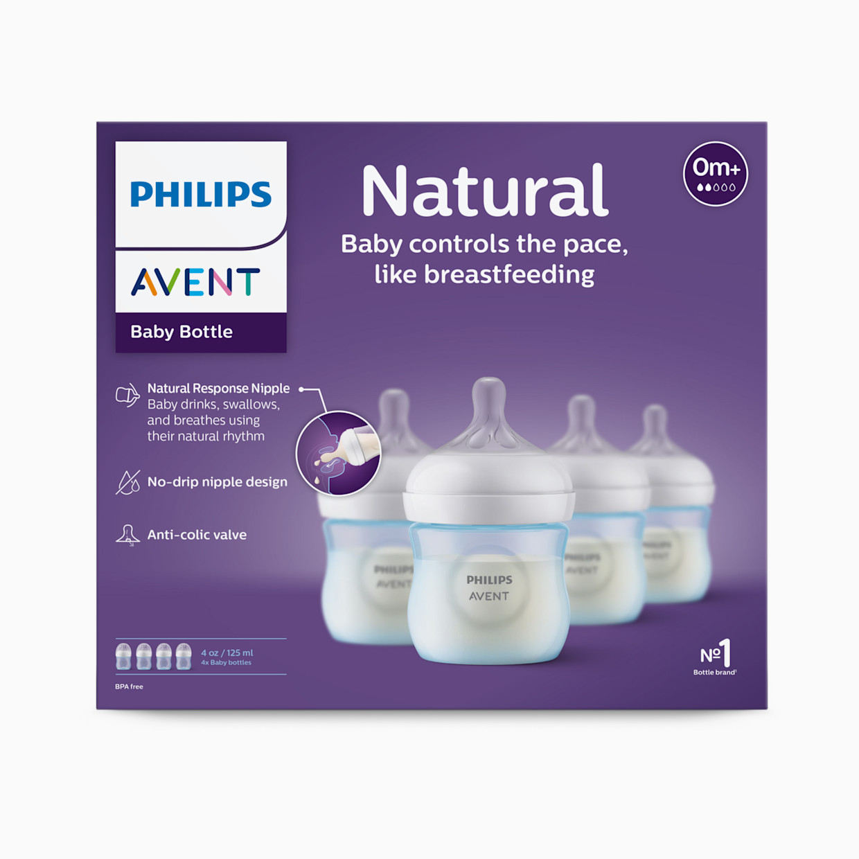 Philips Avent Natural Baby Bottle with Natural Response Nipple - Blue, 4 Oz, 4.
