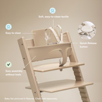 Close-up of the soft textile and quick-release button on the chair.