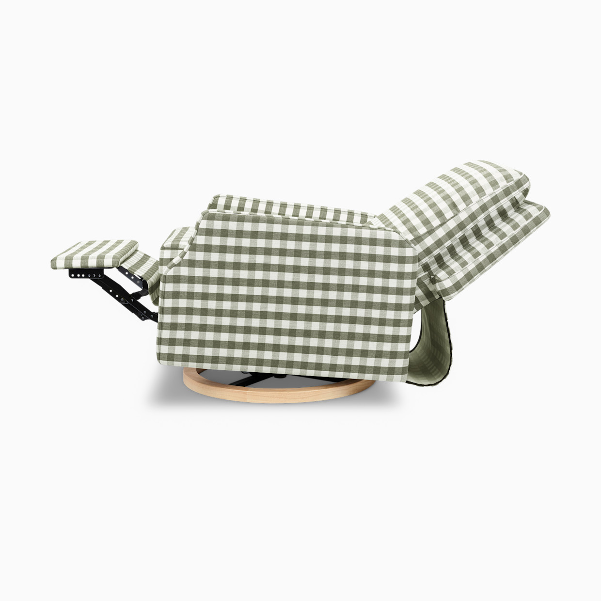 Namesake Crewe Recliner and Swivel Glider - Moss Green Gingham With Light Wood Base.