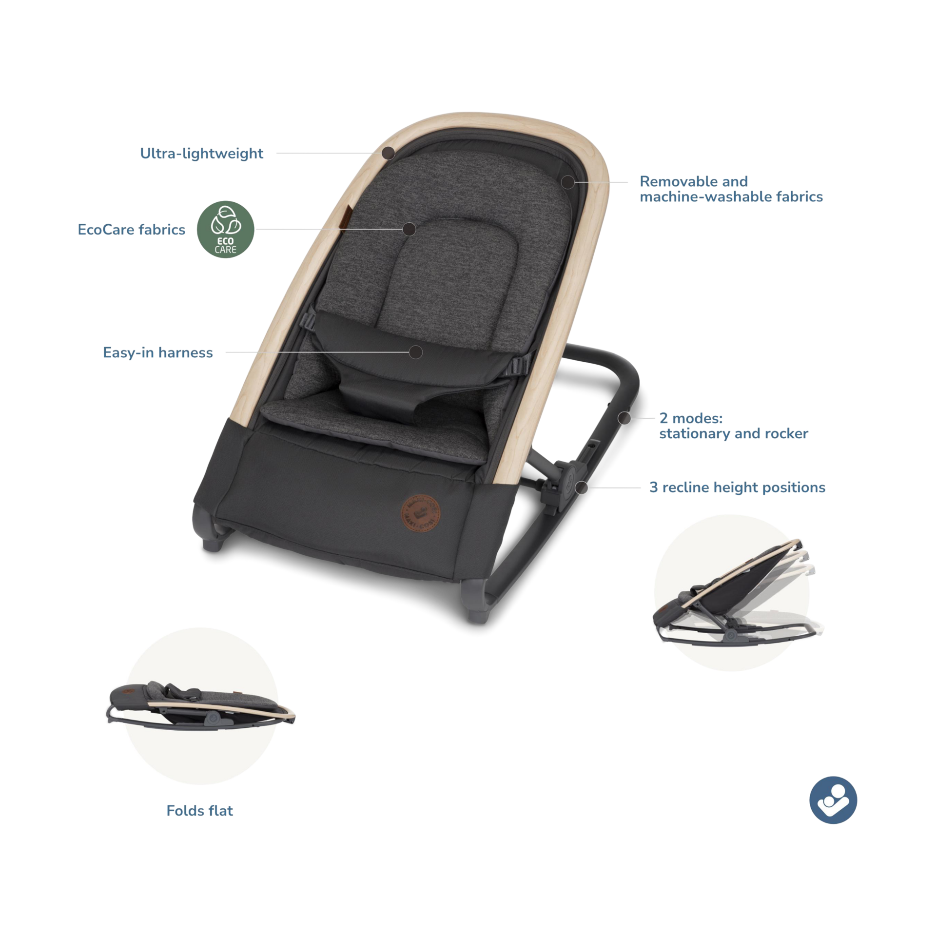 Maxi-Cosi 2-in-1 Kori Lightweight Rocker - Classic Graphite.