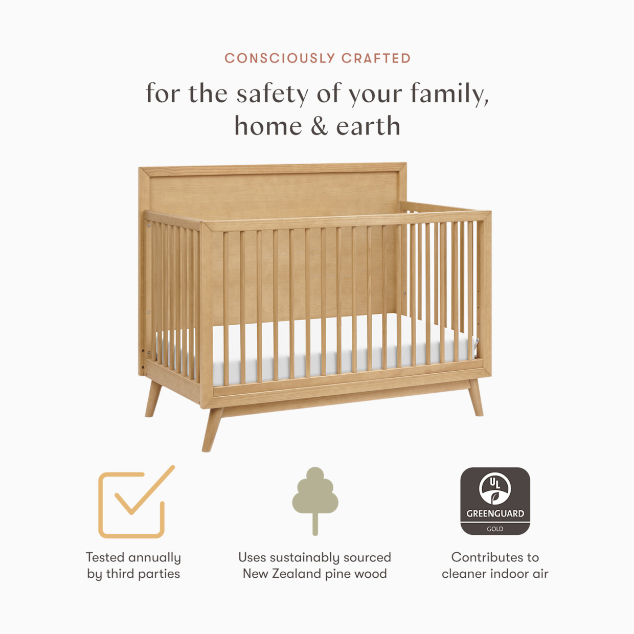 babyletto Palma 4-in-1 Convertible Crib with Toddler Bed Conversion Kit - Honey.