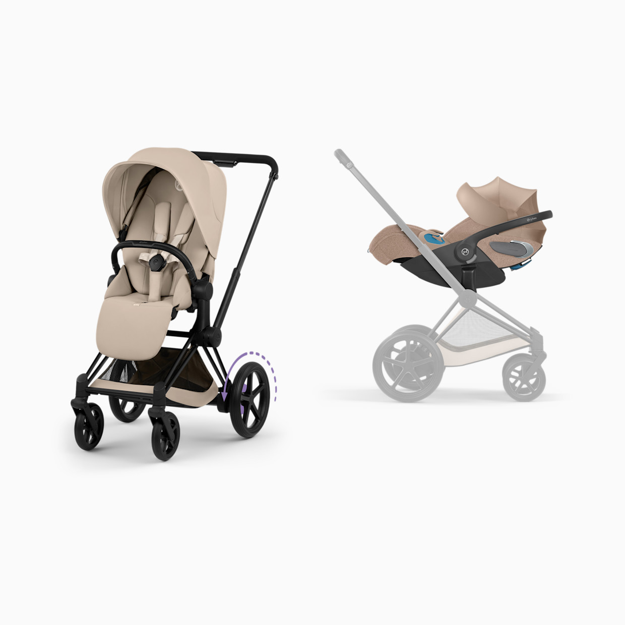 Cybex e-PRIAM Stroller + CLOUD T Infant Car Seat Travel System - Cozy Beige.