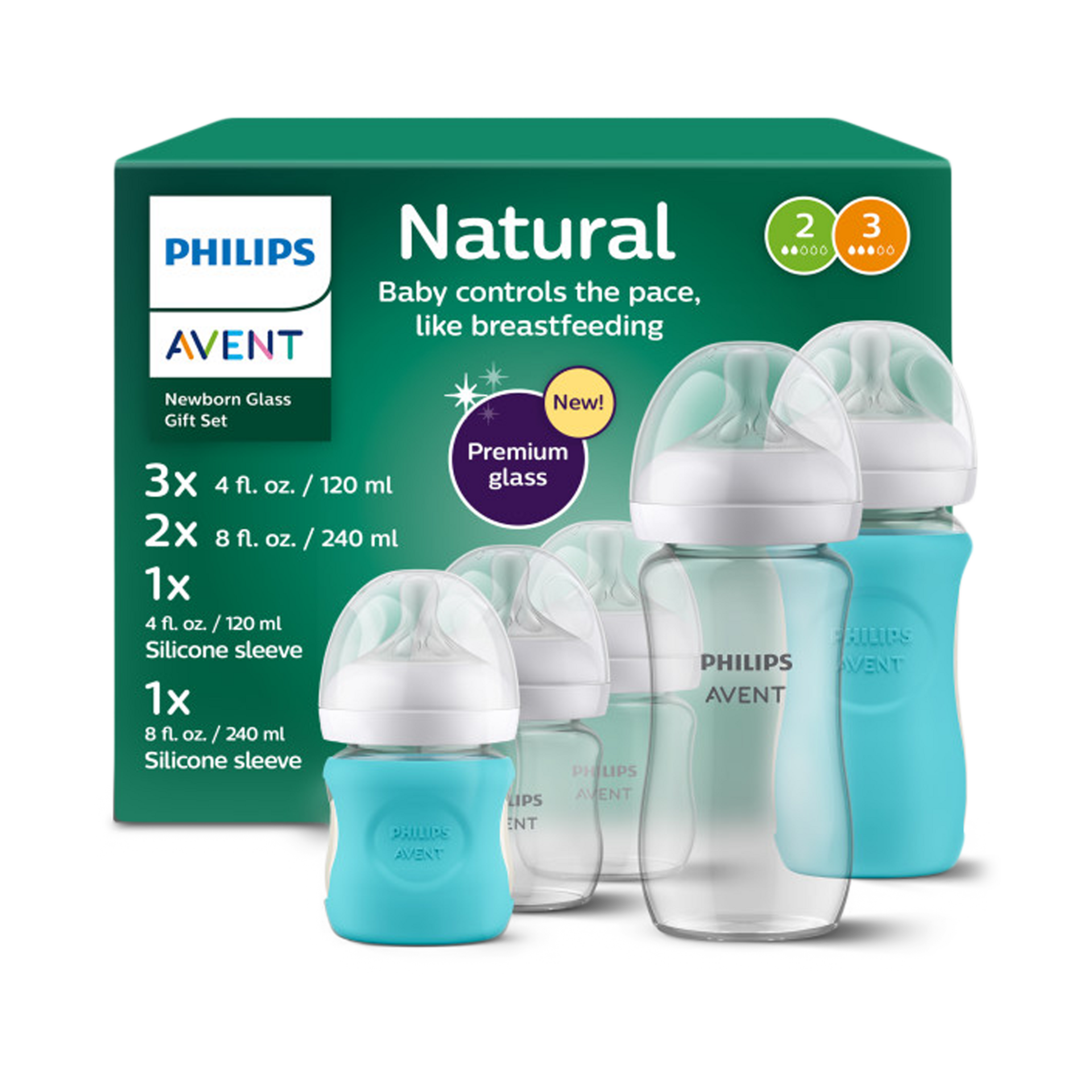 Philips Avent Glass Natural Bottle with Natural Response Nipple, Baby Set.