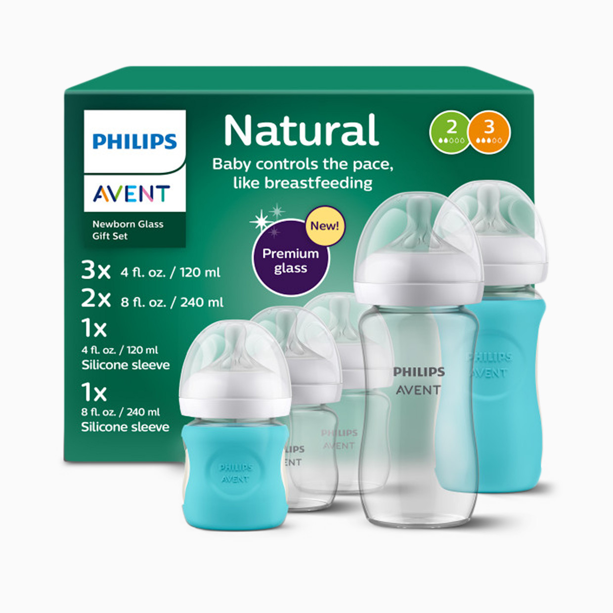 Philips Avent Glass Natural Bottle with Natural Response Nipple, Baby Set.