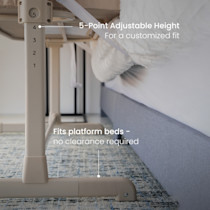 Under-bed view showing adjustable height and fit to platform beds