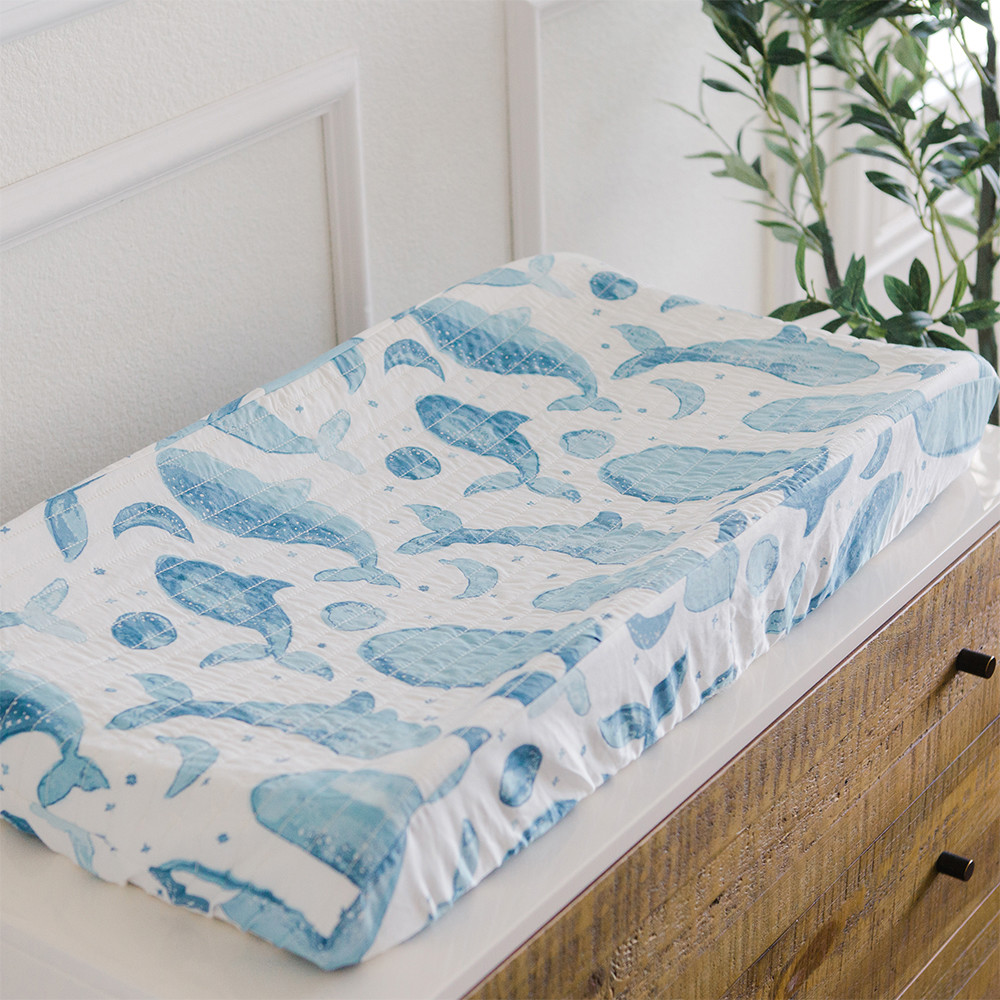 Crane Baby Cotton Quilted Change Pad Cover - Caspian Whales.