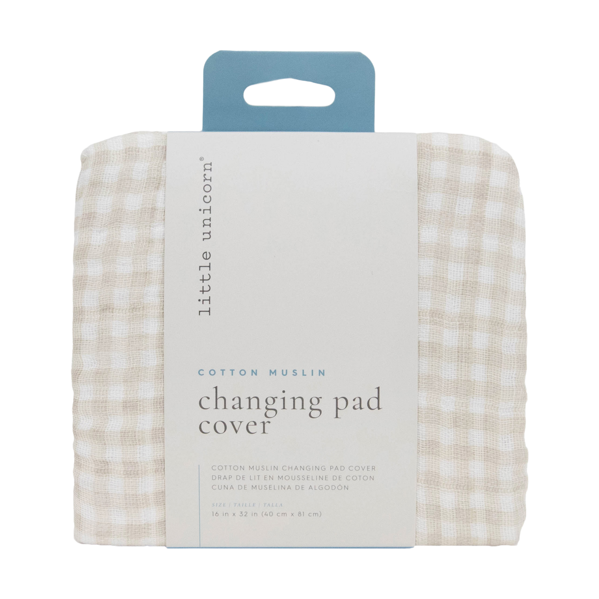 Little Unicorn Cotton Muslin Changing Pad Cover - Tan Gingham.
