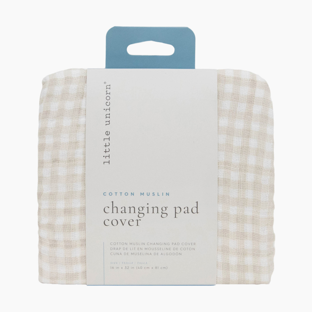 Little Unicorn Cotton Muslin Changing Pad Cover - Tan Gingham.