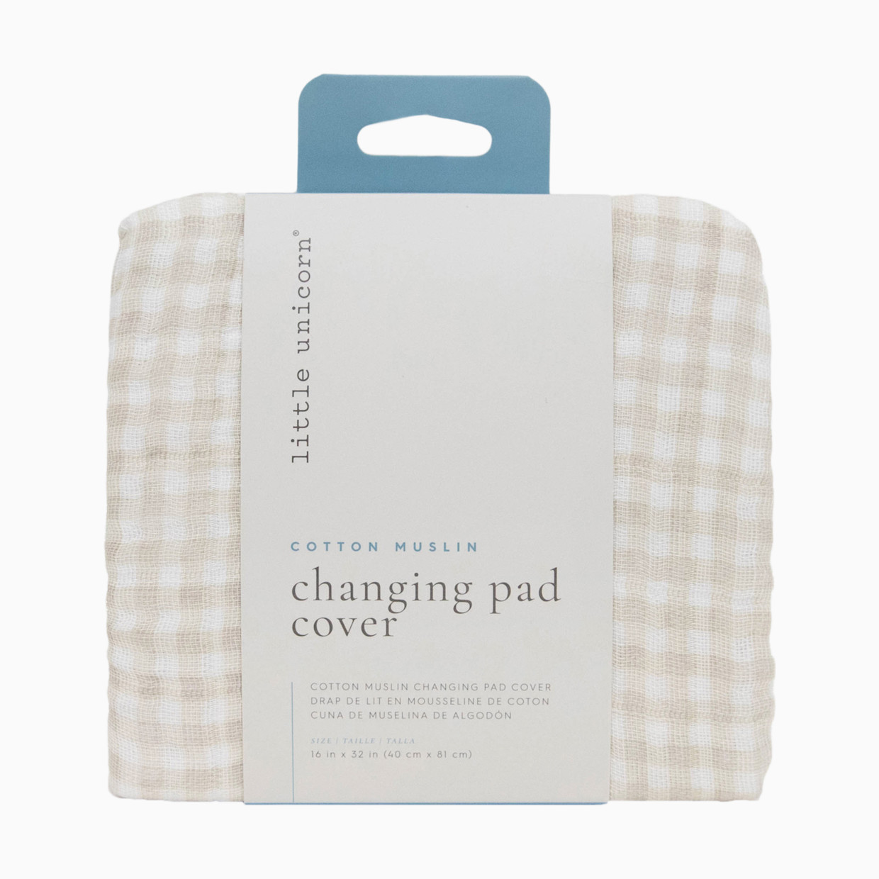 Little Unicorn Cotton Muslin Changing Pad Cover - Tan Gingham.