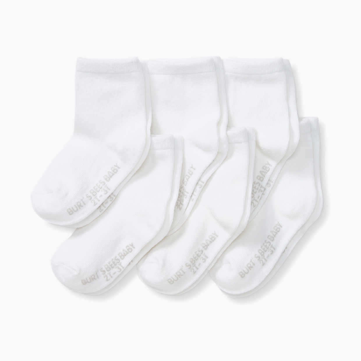 Burt's Bees Baby Solid Crew Socks (6 Pack) - Cloud White, 3-12 M.