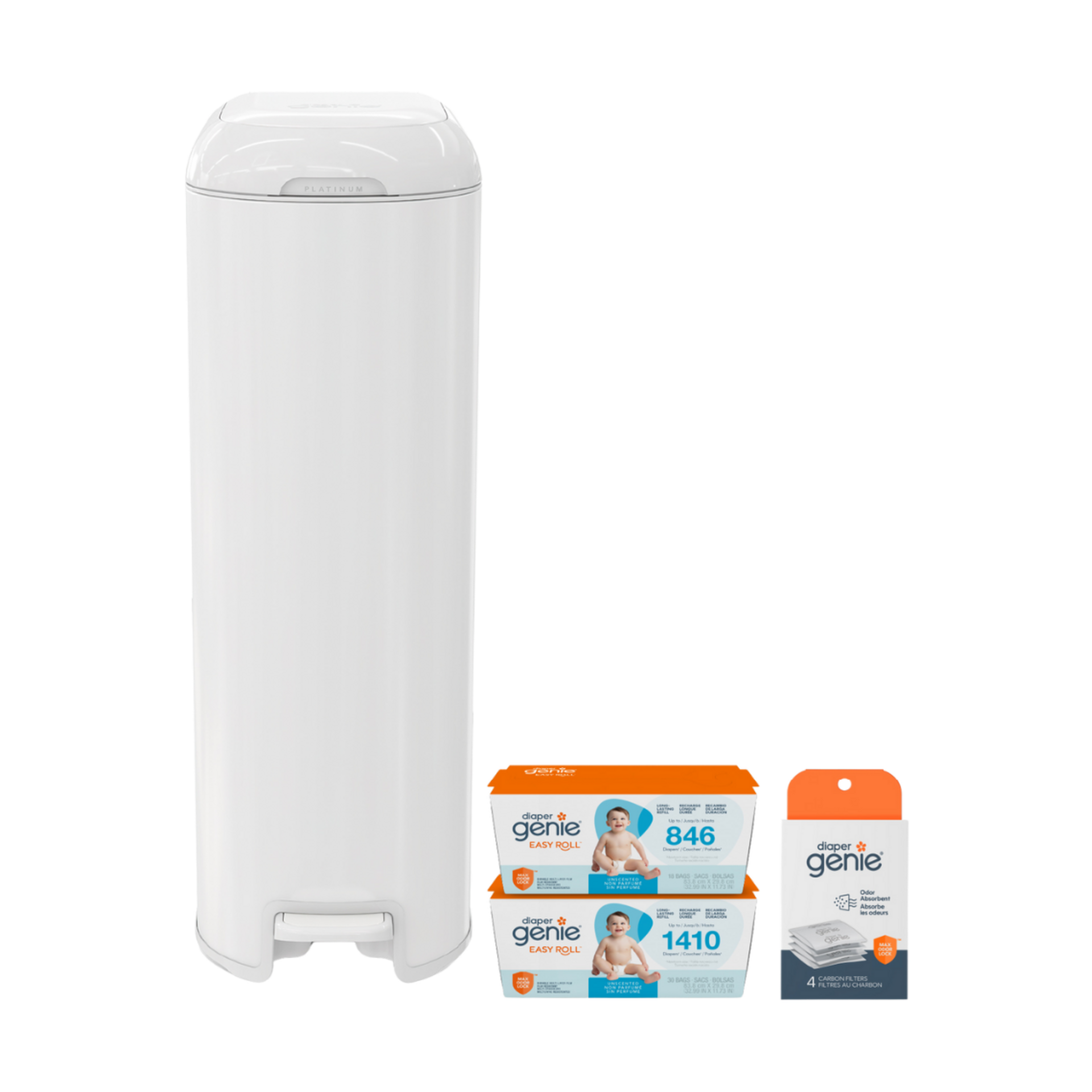 Diaper Genie Platinum Stainless Steel Diaper Pail Gift Set - White - $109.99.