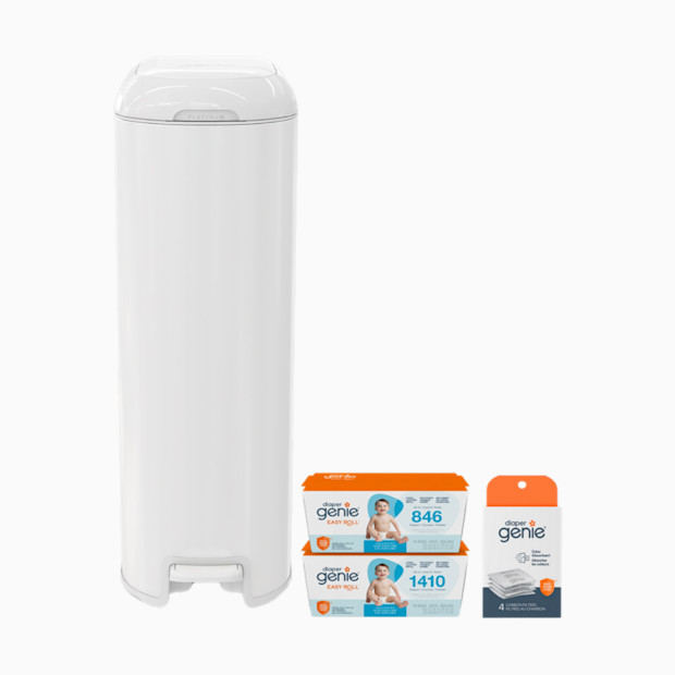 Diaper Genie Platinum Stainless Steel Diaper Pail Gift Set.