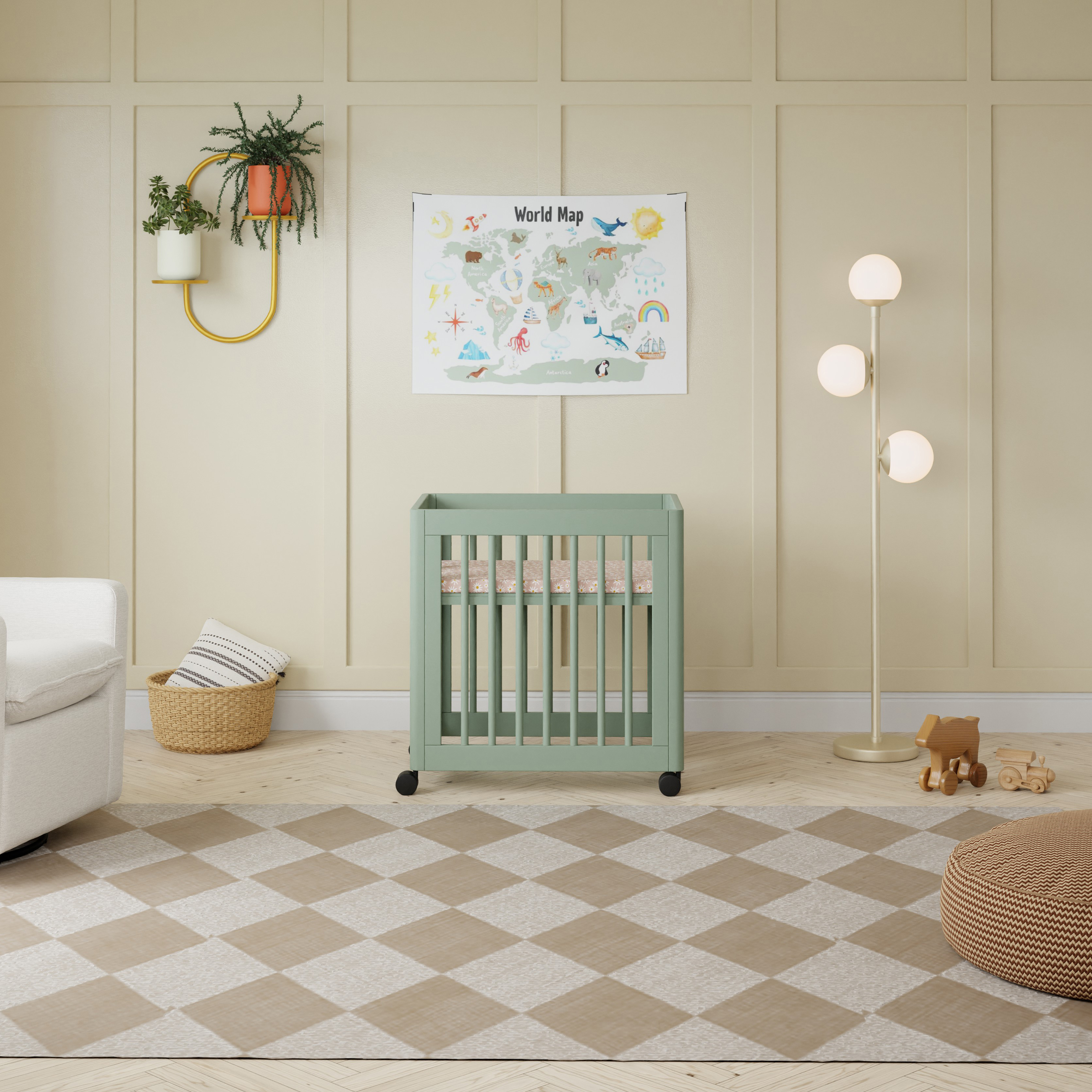 babyletto Yuzu 8-in-1 Convertible Crib with All-Stages Conversion Kits - Light Sage.