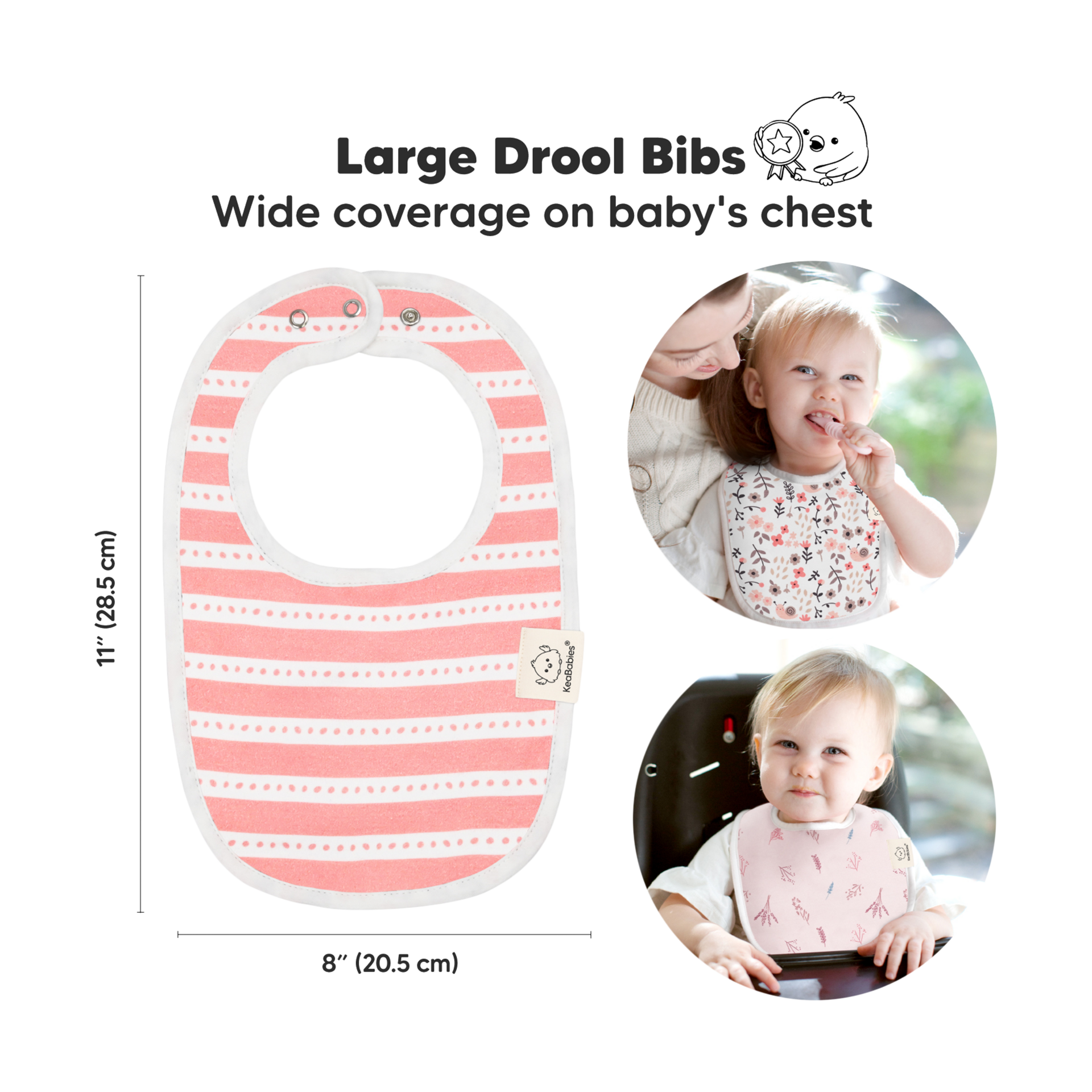 KeaBabies Urban Drool Bibs (8 Pack) - Sweet Charm, 8.