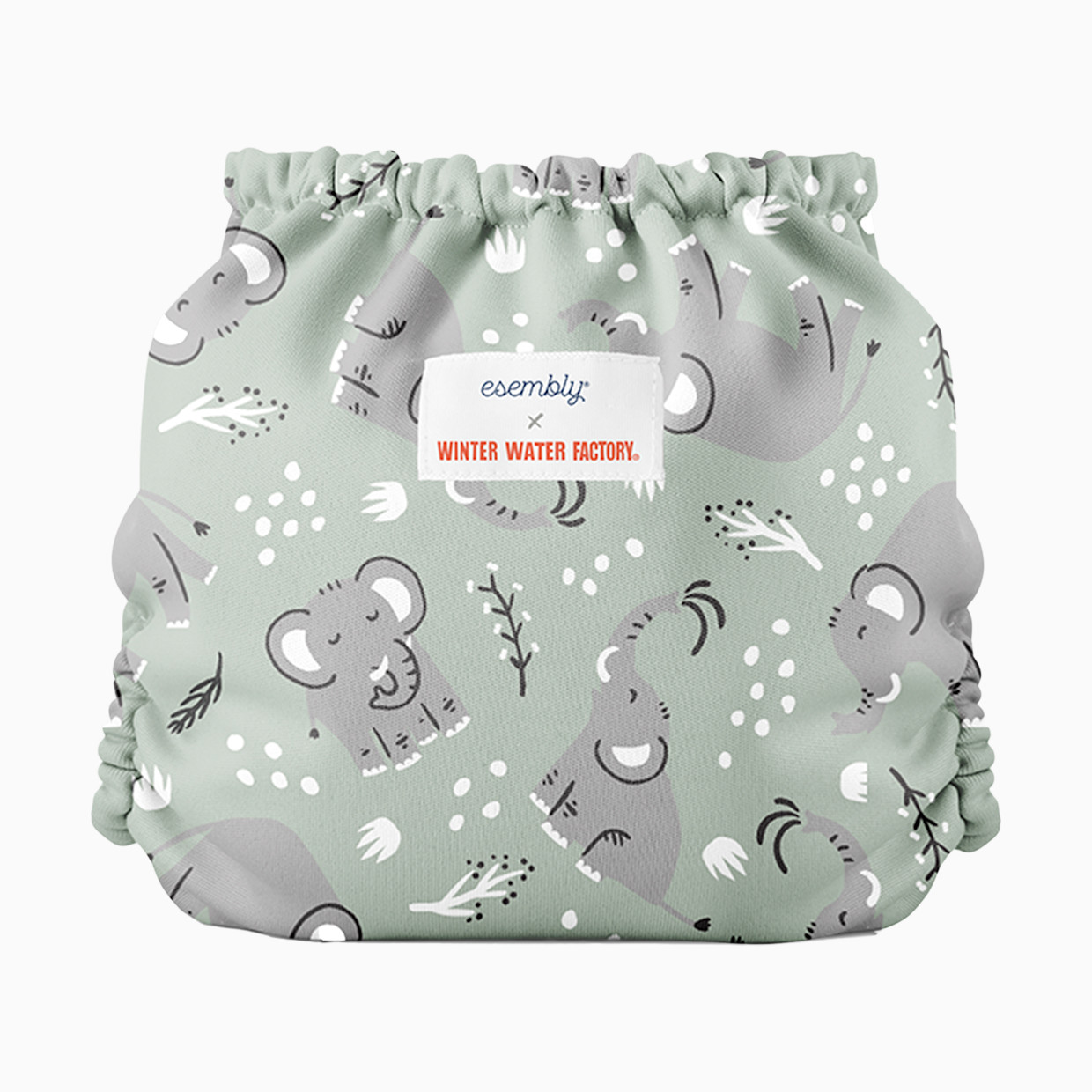 Esembly Recycled Diaper Cover (Outer) + Swim Diaper - Elephants, Size 2 (18-35 Lbs).