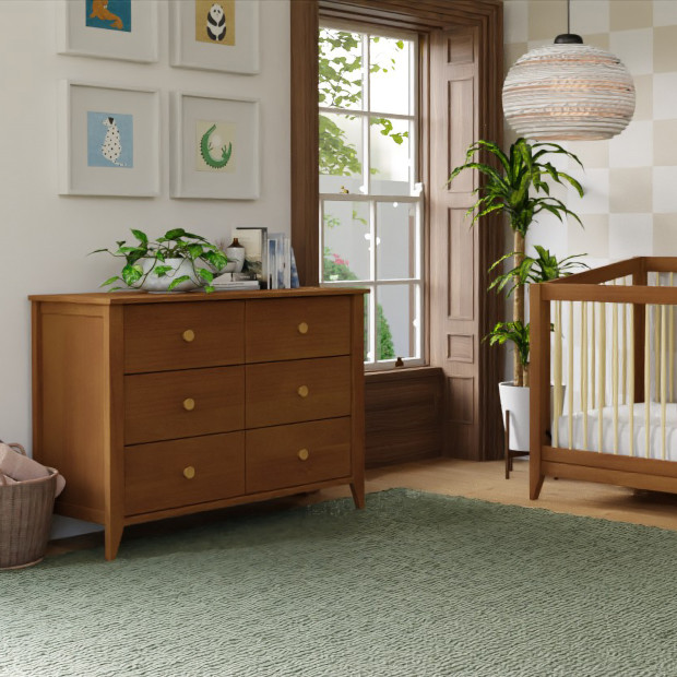 babyletto Sprout 6-Drawer Double Dresser - Chestnut / Natural.
