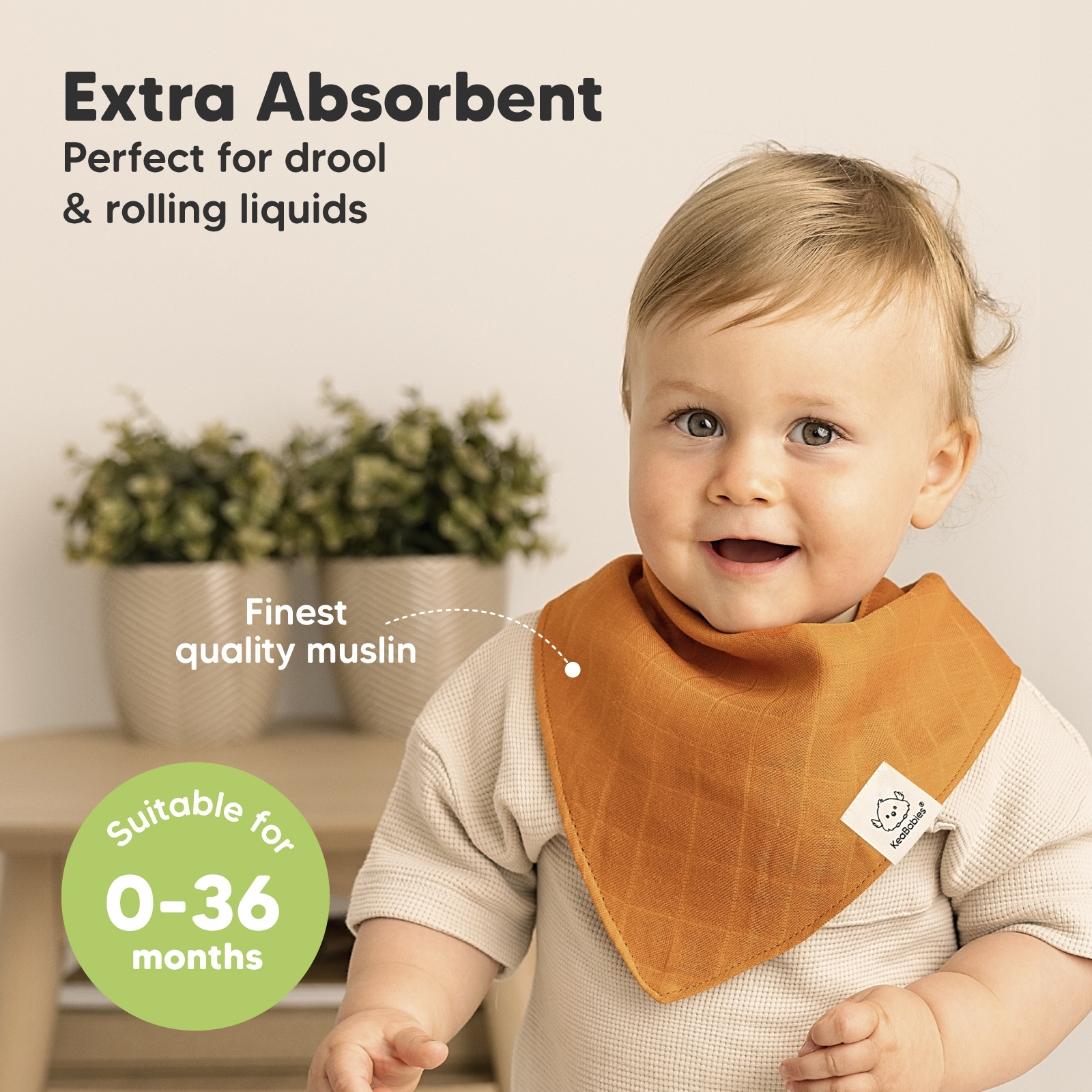 KeaBabies Lumi Muslin Bandana Bibs (8 Pack).